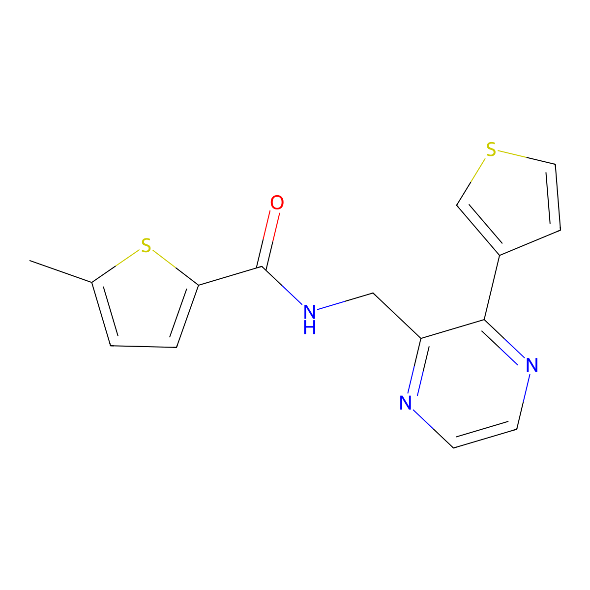 5-methyl-N-((3-(thiophen-3-yl)pyrazin-2-yl)methyl)thiophene-2-carboxamide molecular structure, CAS 2034497-93-1