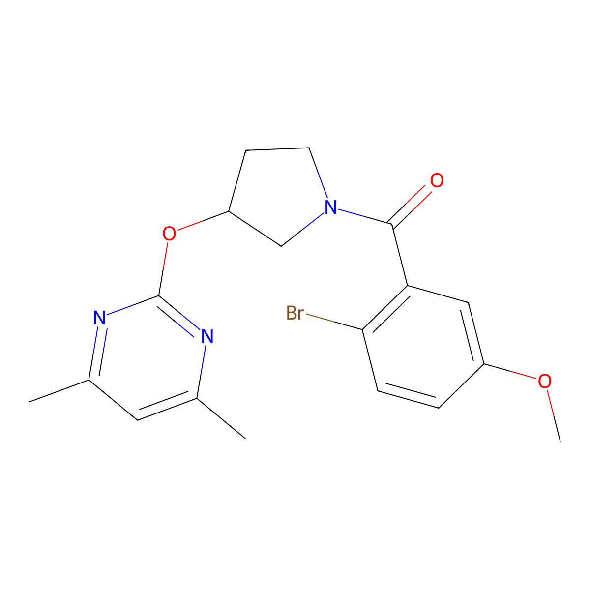 (2-Bromo-5-methoxyphenyl)(3-((4,6-dimethylpyrimidin-2-yl)oxy)pyrrolidin-1-yl)methanone molecular structure, CAS 2034497-96-4