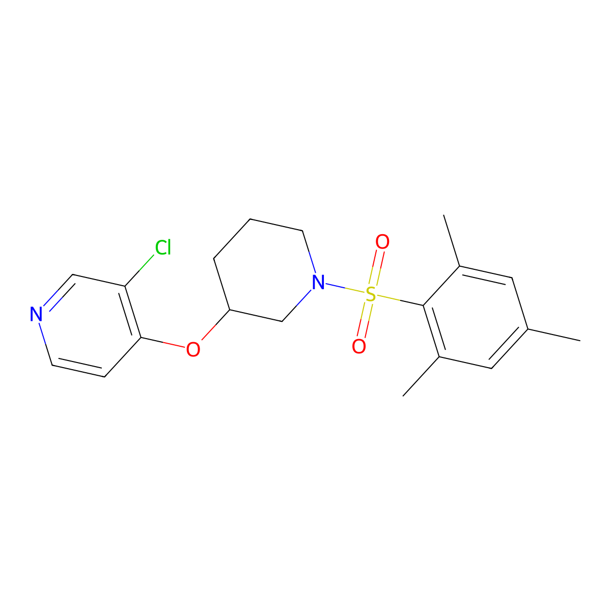 3-Chloro-4-((1-(mesitylsulfonyl)piperidin-3-yl)oxy)pyridine molecular structure, CAS 2034497-98-6