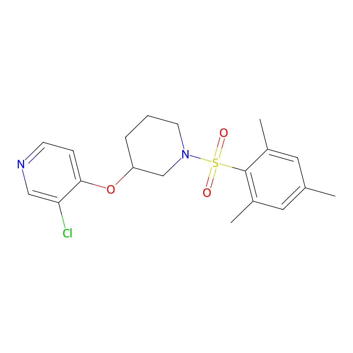 3-Chloro-4-((1-(mesitylsulfonyl)piperidin-3-yl)oxy)pyridine molecular structure, CAS 2034497-98-6