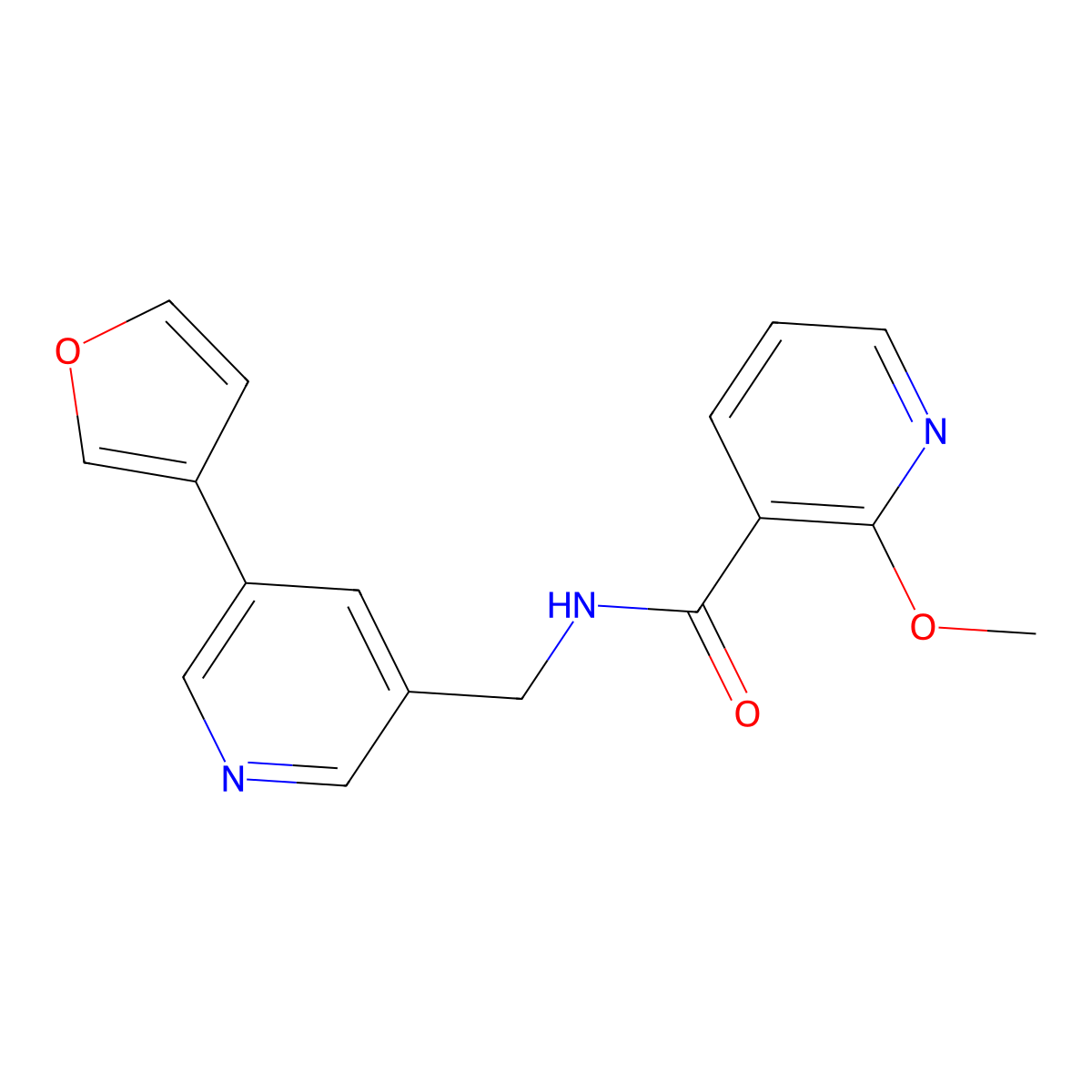 N-((5-(furan-3-yl)pyridin-3-yl)methyl)-2-methoxynicotinamide molecular structure, CAS 2034497-99-7