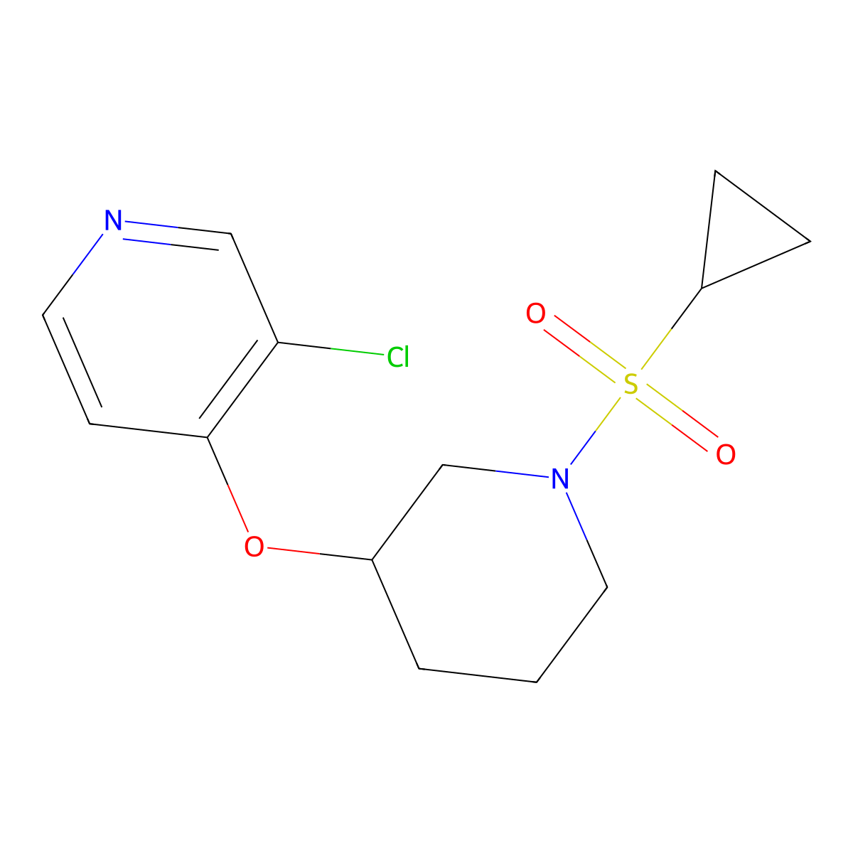3-Chloro-4-((1-(cyclopropylsulfonyl)piperidin-3-yl)oxy)pyridine molecular structure, CAS 2034498-03-6