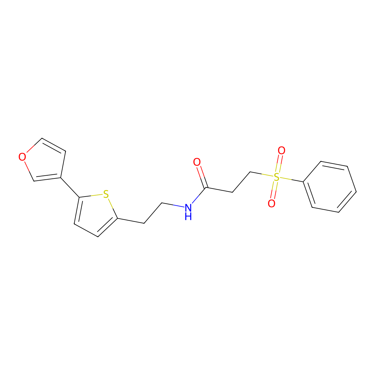 N-(2-(5-(furan-3-yl)thiophen-2-yl)ethyl)-3-(phenylsulfonyl)propanamide molecular structure, CAS 2034498-11-6