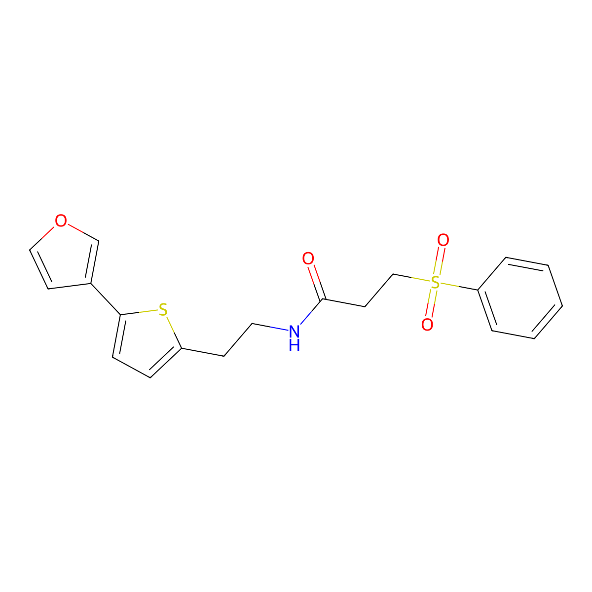 N-(2-(5-(furan-3-yl)thiophen-2-yl)ethyl)-3-(phenylsulfonyl)propanamide molecular structure, CAS 2034498-11-6