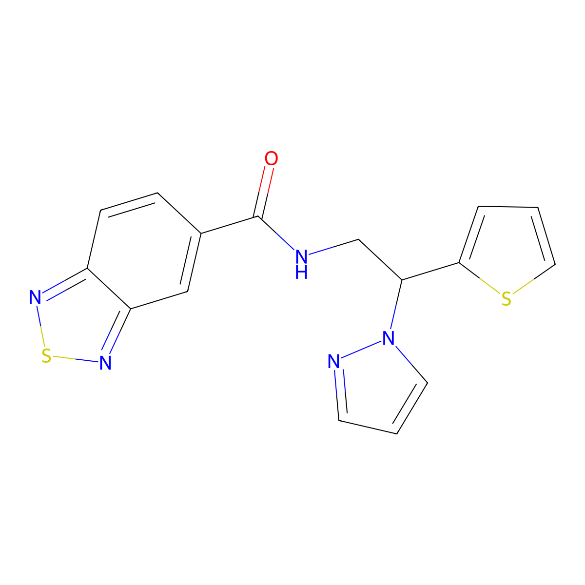 N-(2-(1H-pyrazol-1-yl)-2-(thiophen-2-yl)ethyl)benzo[c][1,2,5]thiadiazole-5-carboxamide molecular structure, CAS 2034498-14-9