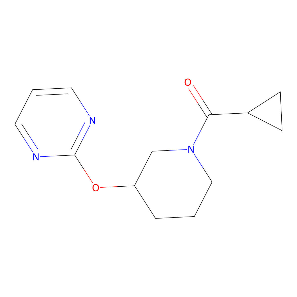 Cyclopropyl(3-(pyrimidin-2-yloxy)piperidin-1-yl)methanone molecular structure, CAS 2034498-16-1