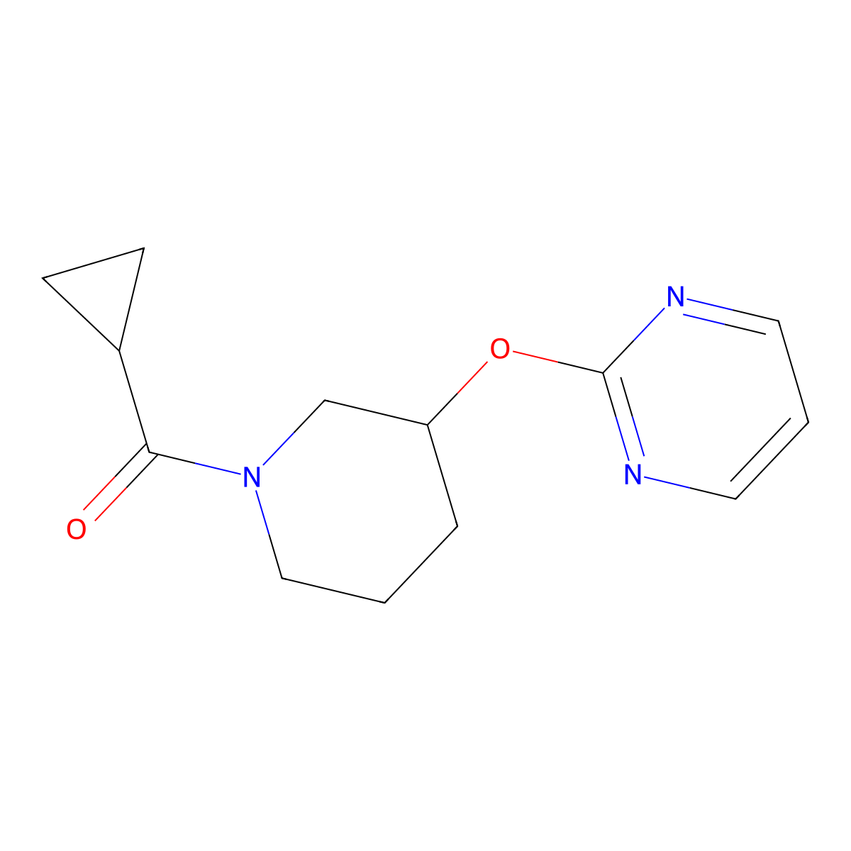 Cyclopropyl(3-(pyrimidin-2-yloxy)piperidin-1-yl)methanone molecular structure, CAS 2034498-16-1