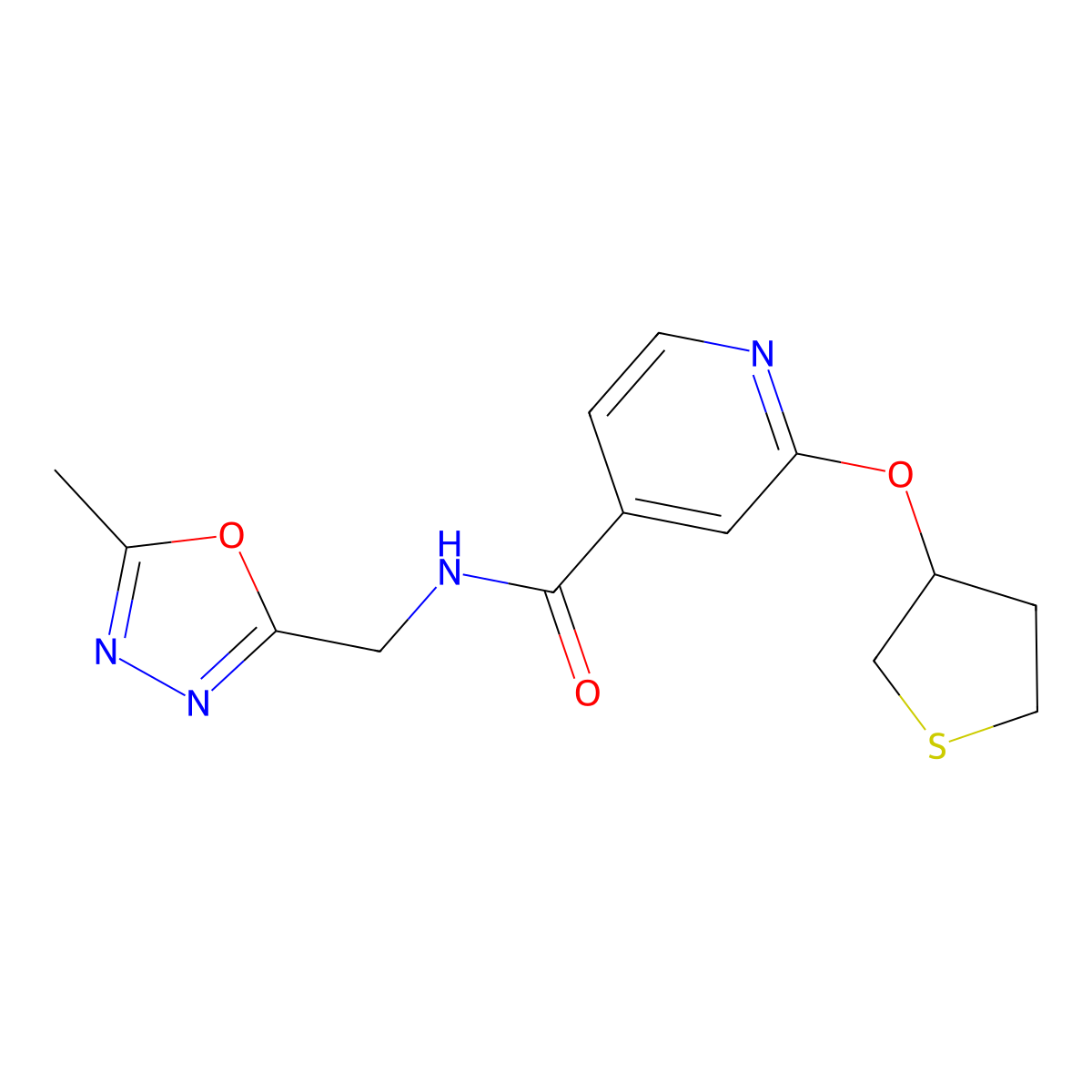 N-((5-methyl-1,3,4-oxadiazol-2-yl)methyl)-2-((tetrahydrothiophen-3-yl)oxy)isonicotinamide molecular structure, CAS 2034498-17-2