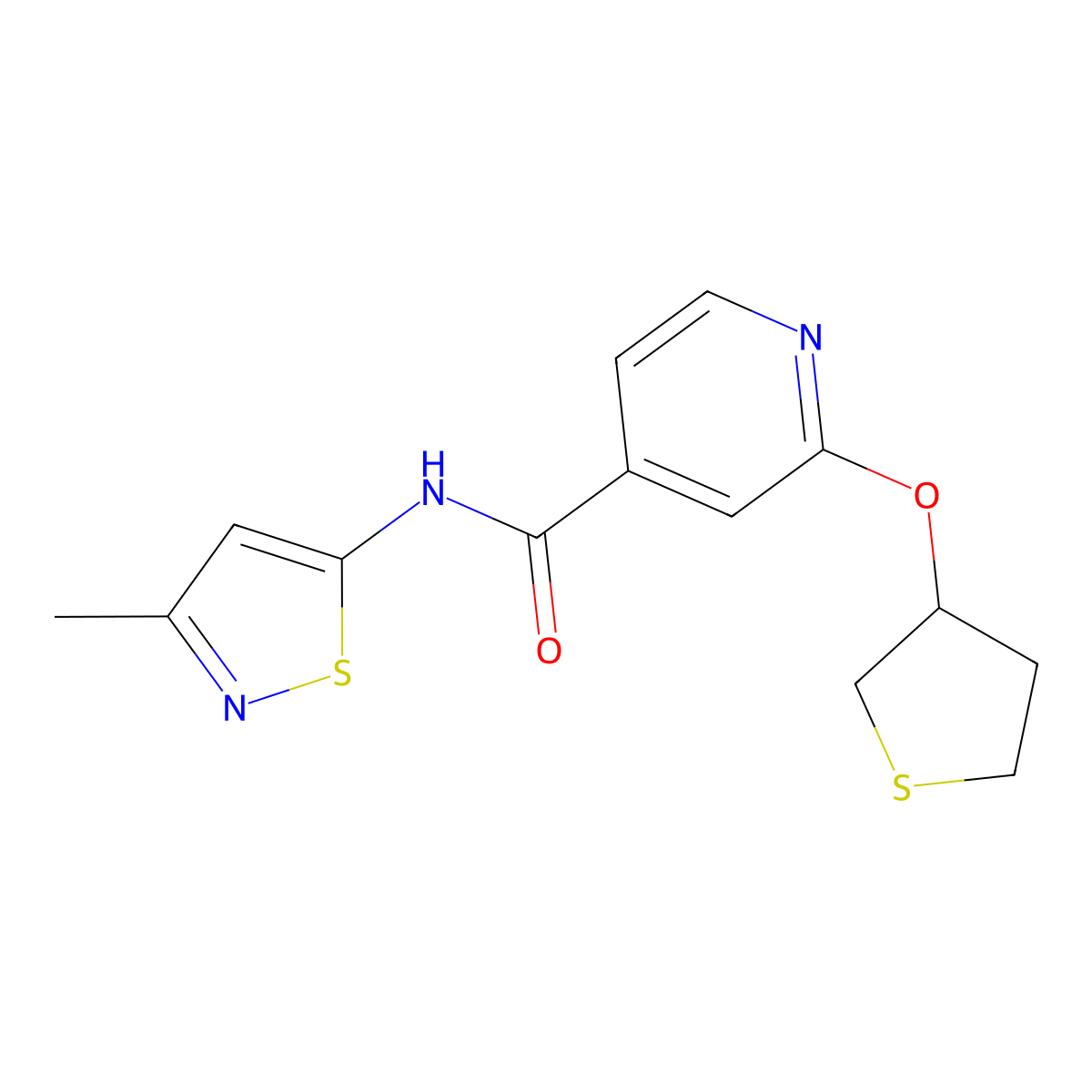 N-(3-methylisothiazol-5-yl)-2-((tetrahydrothiophen-3-yl)oxy)isonicotinamide molecular structure, CAS 2034498-26-3