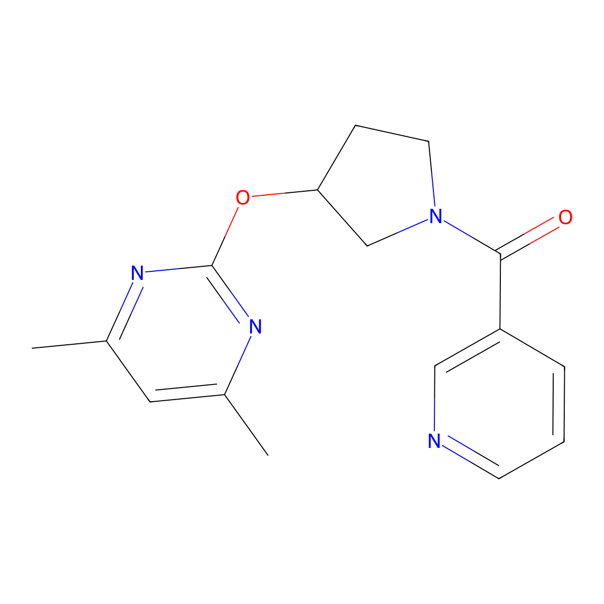 (3-((4,6-Dimethylpyrimidin-2-yl)oxy)pyrrolidin-1-yl)(pyridin-3-yl)methanone molecular structure, CAS 2034498-27-4