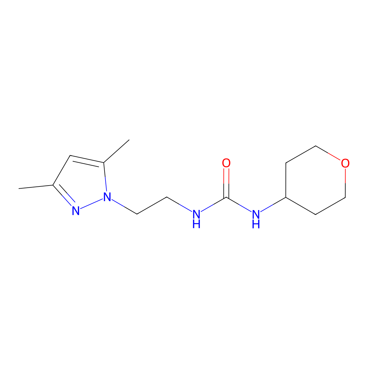 1-(2-(3,5-dimethyl-1H-pyrazol-1-yl)ethyl)-3-(tetrahydro-2H-pyran-4-yl)urea molecular structure, CAS 2034498-31-0