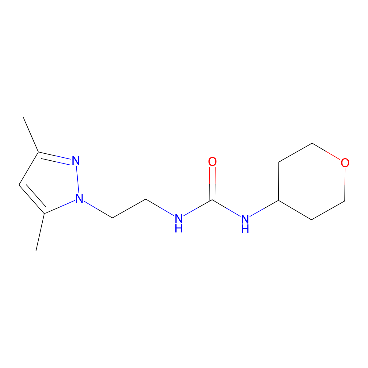 1-(2-(3,5-dimethyl-1H-pyrazol-1-yl)ethyl)-3-(tetrahydro-2H-pyran-4-yl)urea molecular structure, CAS 2034498-31-0
