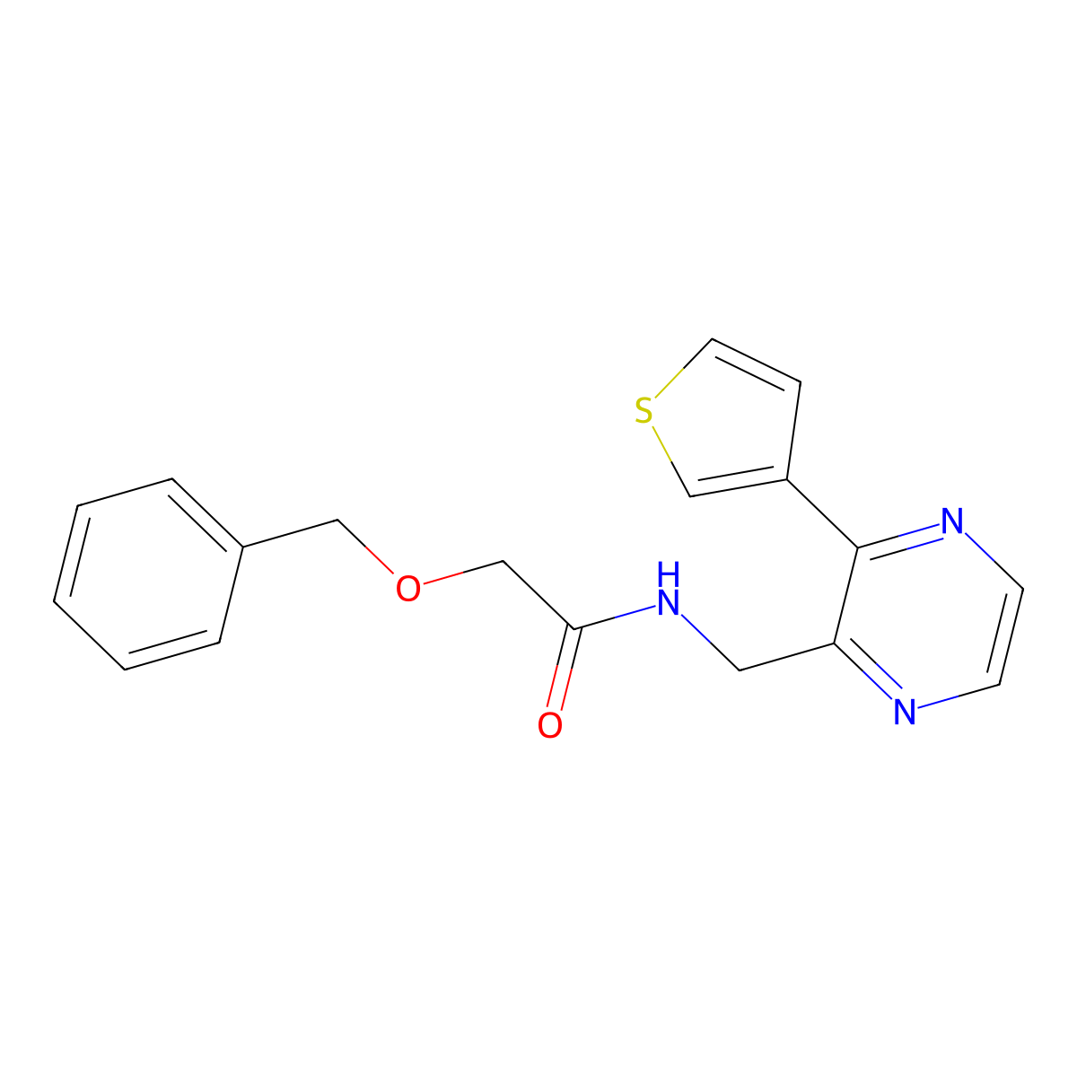 2-(benzyloxy)-N-((3-(thiophen-3-yl)pyrazin-2-yl)methyl)acetamide molecular structure, CAS 2034498-32-1