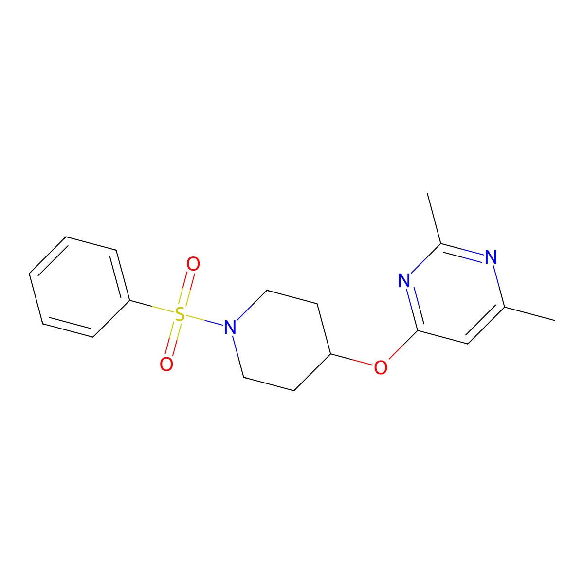 2,4-Dimethyl-6-((1-(phenylsulfonyl)piperidin-4-yl)oxy)pyrimidine molecular structure, CAS 2034498-37-6