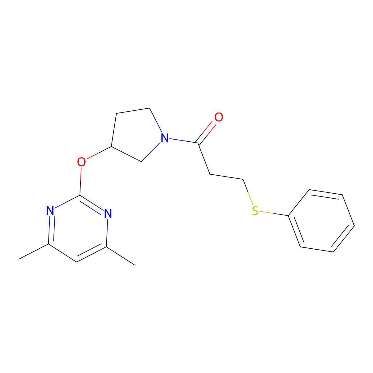 1-(3-((4,6-Dimethylpyrimidin-2-yl)oxy)pyrrolidin-1-yl)-3-(phenylthio)propan-1-one molecular structure, CAS 2034498-39-8