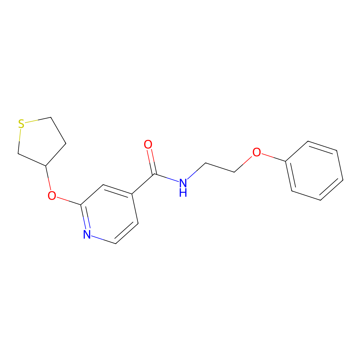 N-(2-phenoxyethyl)-2-((tetrahydrothiophen-3-yl)oxy)isonicotinamide molecular structure, CAS 2034498-41-2