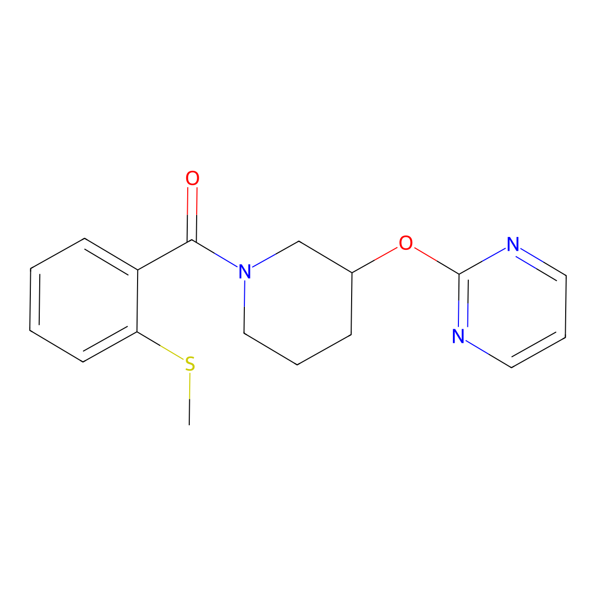 (2-(Methylthio)phenyl)(3-(pyrimidin-2-yloxy)piperidin-1-yl)methanone molecular structure, CAS 2034498-42-3