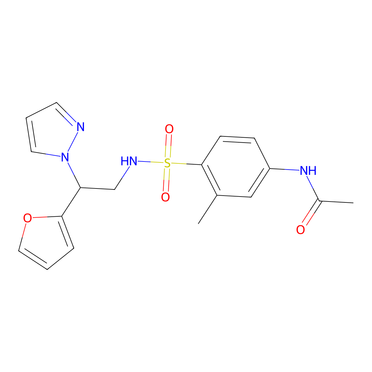 N-(4-(N-(2-(furan-2-yl)-2-(1H-pyrazol-1-yl)ethyl)sulfamoyl)-3-methylphenyl)acetamide molecular structure, CAS 2034498-43-4