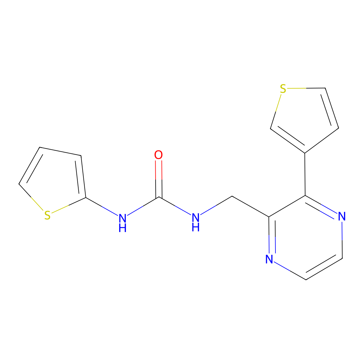 1-(Thiophen-2-yl)-3-((3-(thiophen-3-yl)pyrazin-2-yl)methyl)urea molecular structure, CAS 2034498-44-5