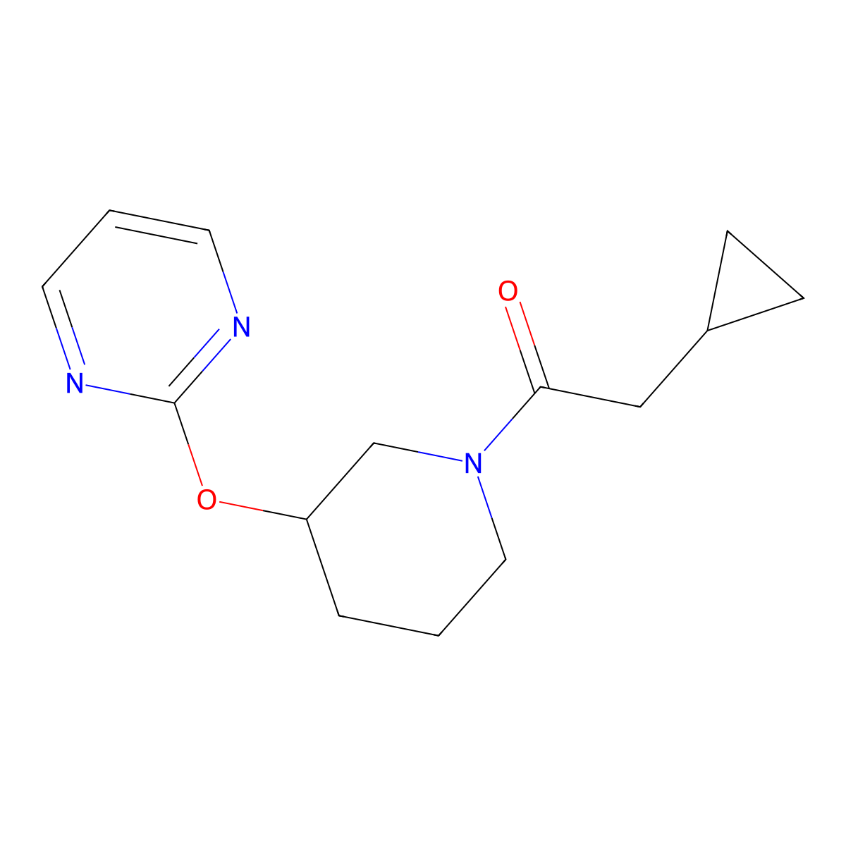 2-Cyclopropyl-1-(3-(pyrimidin-2-yloxy)piperidin-1-yl)ethanone molecular structure, CAS 2034498-48-9