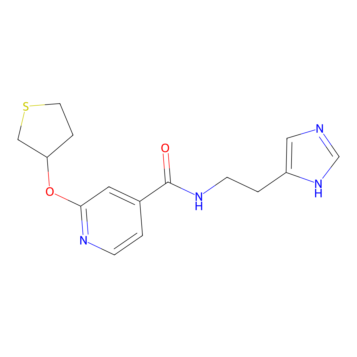 N-(2-(1H-imidazol-4-yl)ethyl)-2-((tetrahydrothiophen-3-yl)oxy)isonicotinamide molecular structure, CAS 2034498-54-7