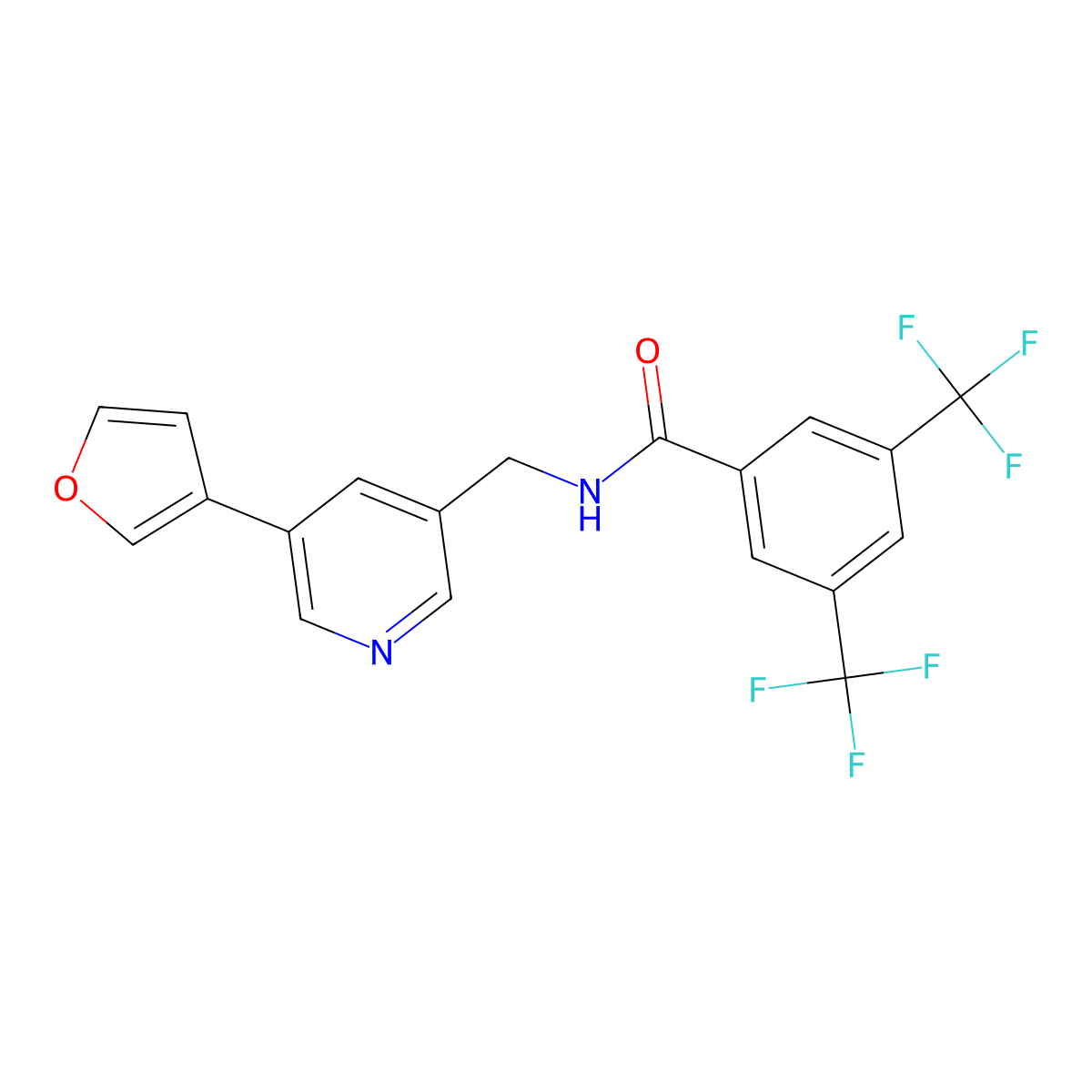 N-((5-(furan-3-yl)pyridin-3-yl)methyl)-3,5-bis(trifluoromethyl)benzamide molecular structure, CAS 2034498-56-9