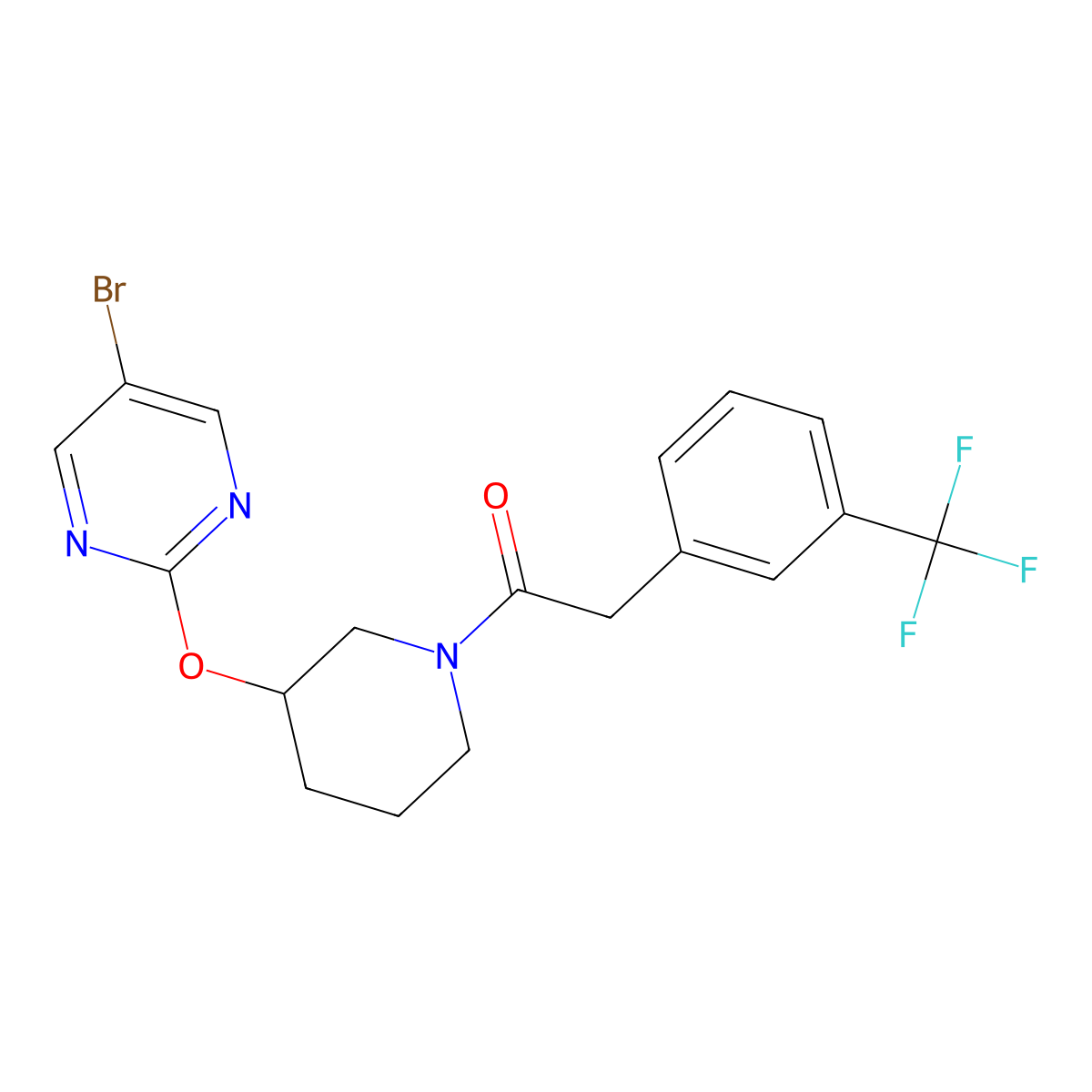1-(3-((5-Bromopyrimidin-2-yl)oxy)piperidin-1-yl)-2-(3-(trifluoromethyl)phenyl)ethanone molecular structure, CAS 2034498-57-0