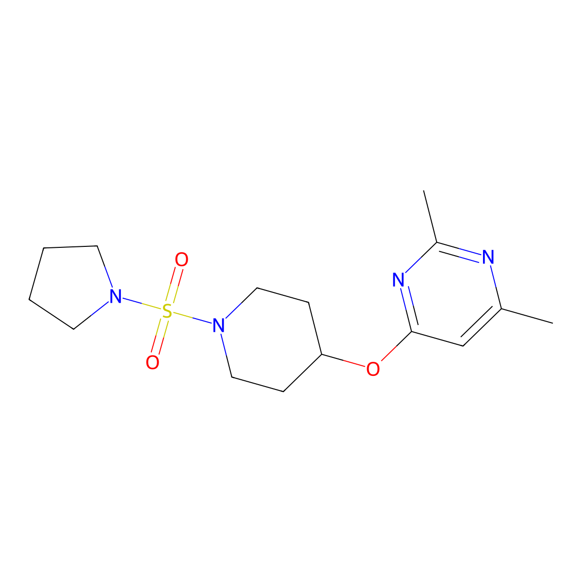 2,4-Dimethyl-6-{[1-(pyrrolidine-1-sulfonyl)piperidin-4-yl]oxy}pyrimidine molecular structure, CAS 2034498-61-6