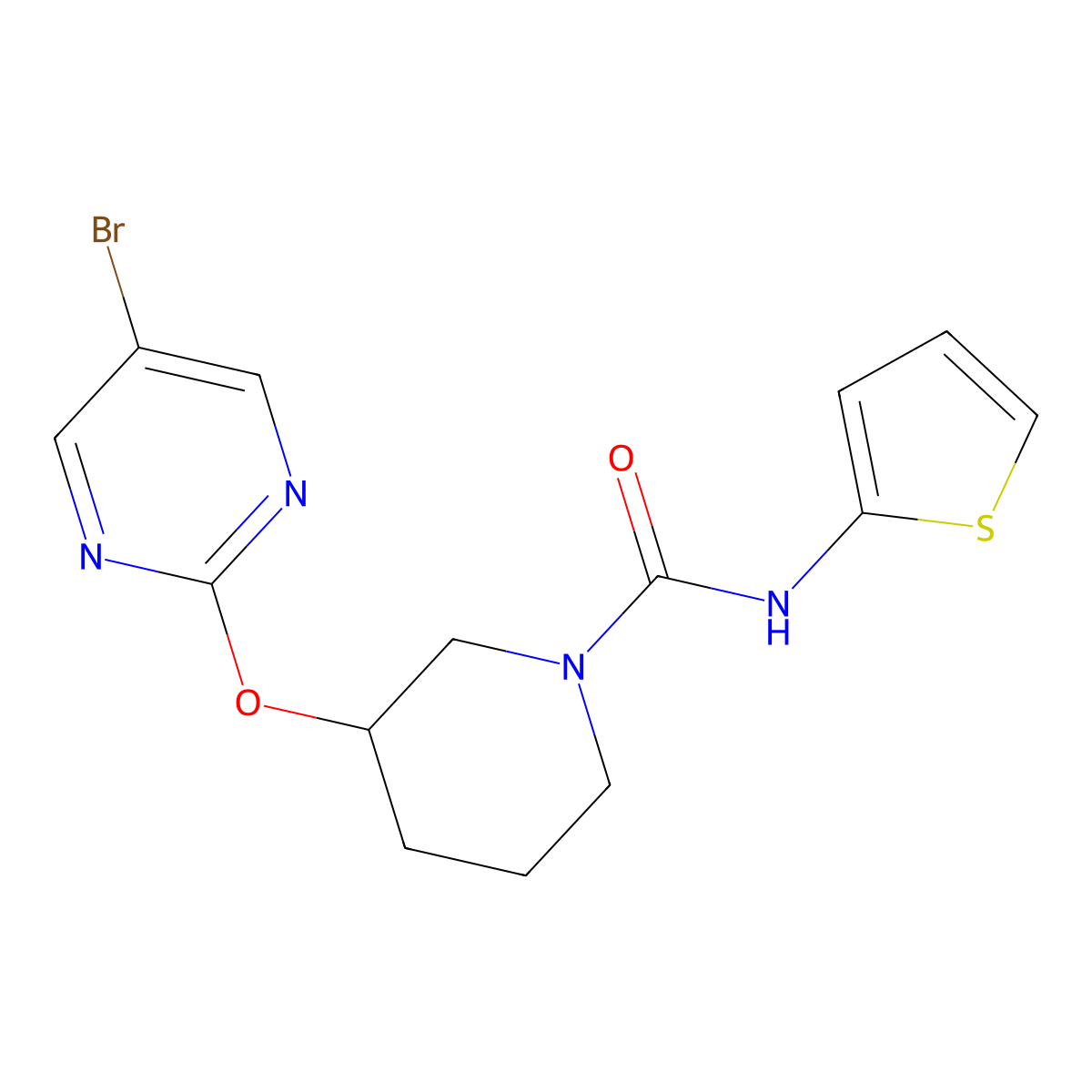 3-[(5-bromopyrimidin-2-yl)oxy]-N-(thiophen-2-yl)piperidine-1-carboxamide molecular structure, CAS 2034498-66-1