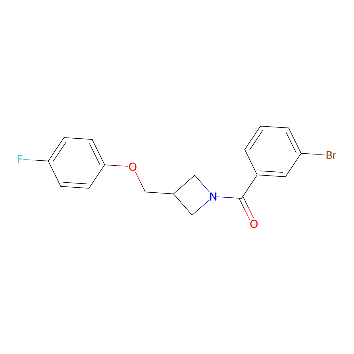 (3-Bromophenyl)(3-((4-fluorophenoxy)methyl)azetidin-1-yl)methanone molecular structure, CAS 2034498-68-3
