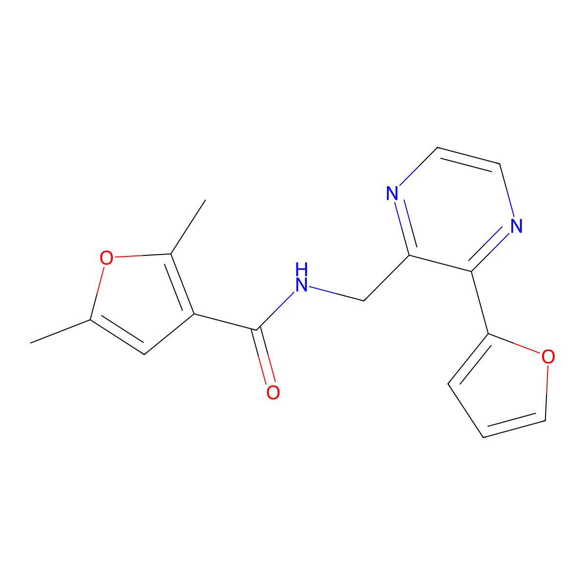 N-((3-(furan-2-yl)pyrazin-2-yl)methyl)-2,5-dimethylfuran-3-carboxamide molecular structure, CAS 2034498-70-7