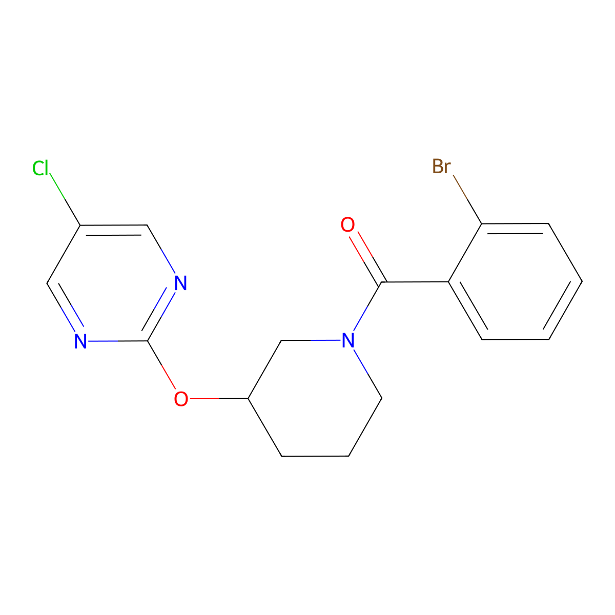(2-Bromophenyl)(3-((5-chloropyrimidin-2-yl)oxy)piperidin-1-yl)methanone molecular structure, CAS 2034498-72-9