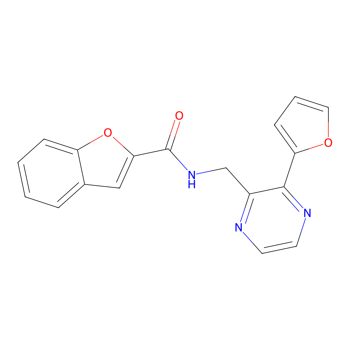 N-((3-(furan-2-yl)pyrazin-2-yl)methyl)benzofuran-2-carboxamide molecular structure, CAS 2034498-74-1