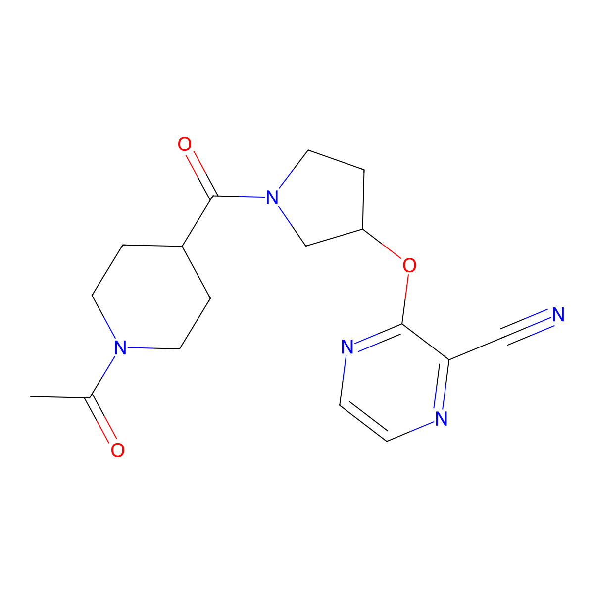 3-{[1-(1-Acetylpiperidine-4-carbonyl)pyrrolidin-3-yl]oxy}pyrazine-2-carbonitrile molecular structure, CAS 2034498-82-1
