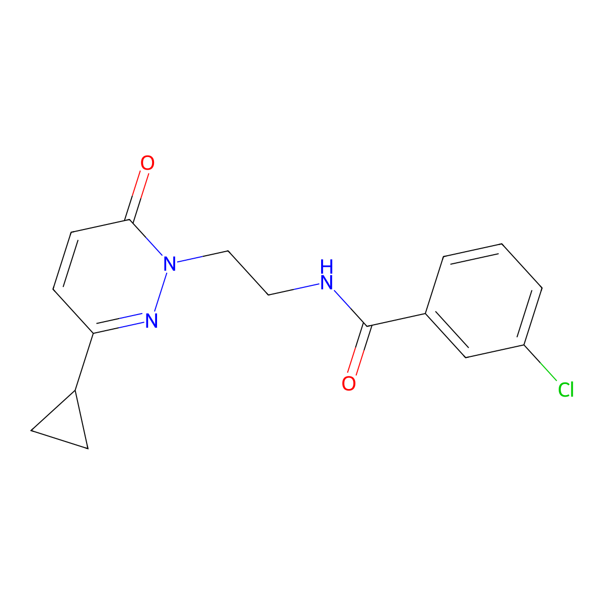 3-chloro-N-(2-(3-cyclopropyl-6-oxopyridazin-1(6H)-yl)ethyl)benzamide molecular structure, CAS 2034498-83-2