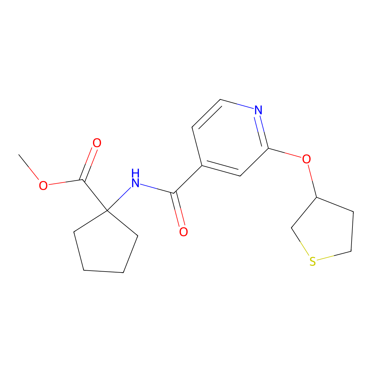 Methyl 1-(2-((tetrahydrothiophen-3-yl)oxy)isonicotinamido)cyclopentanecarboxylate molecular structure, CAS 2034498-84-3