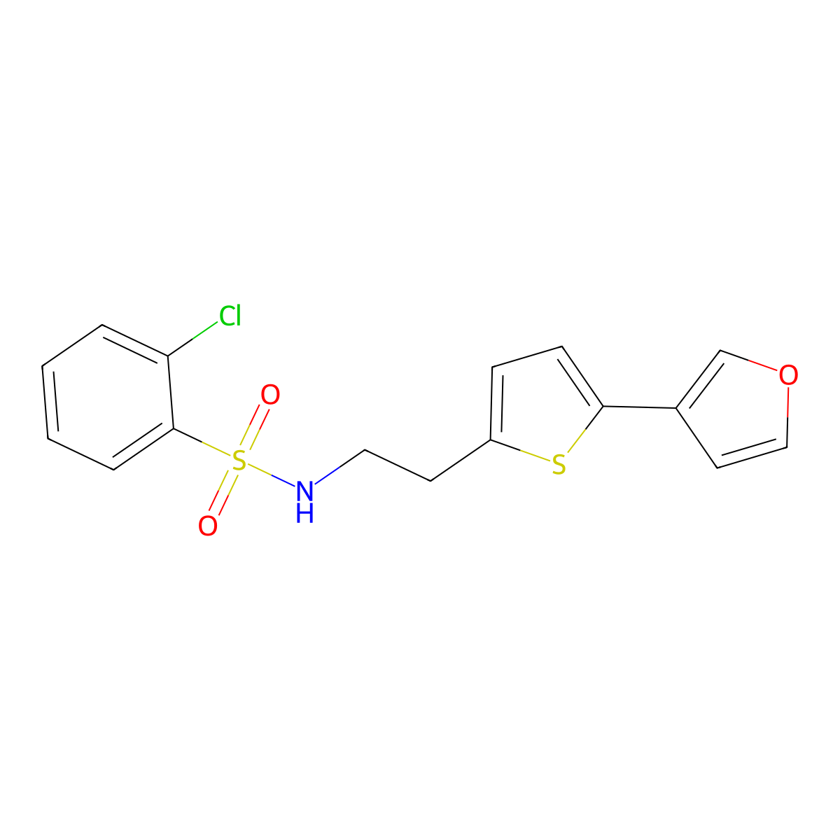 2-chloro-N-(2-(5-(furan-3-yl)thiophen-2-yl)ethyl)benzenesulfonamide molecular structure, CAS 2034498-86-5