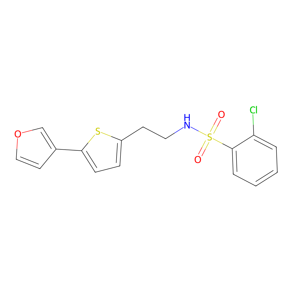 2-chloro-N-(2-(5-(furan-3-yl)thiophen-2-yl)ethyl)benzenesulfonamide molecular structure, CAS 2034498-86-5