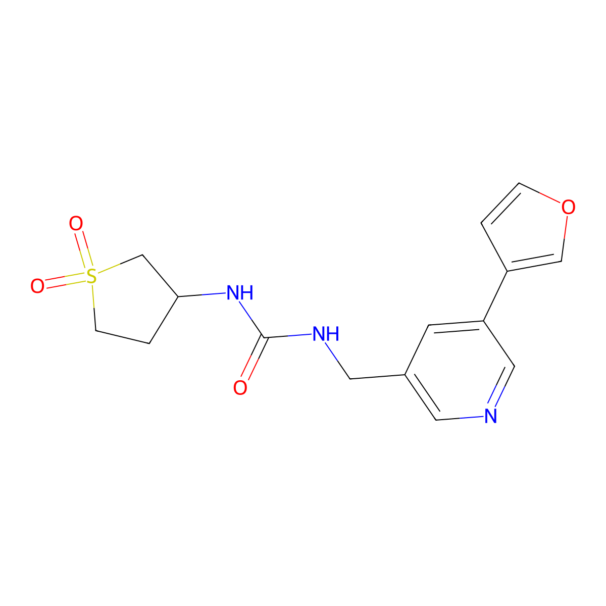 1-(1,1-Dioxidotetrahydrothiophen-3-yl)-3-((5-(furan-3-yl)pyridin-3-yl)methyl)urea molecular structure, CAS 2034498-87-6