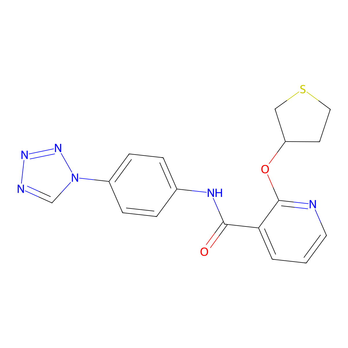 N-(4-(1H-tetrazol-1-yl)phenyl)-2-((tetrahydrothiophen-3-yl)oxy)nicotinamide molecular structure, CAS 2034498-90-1