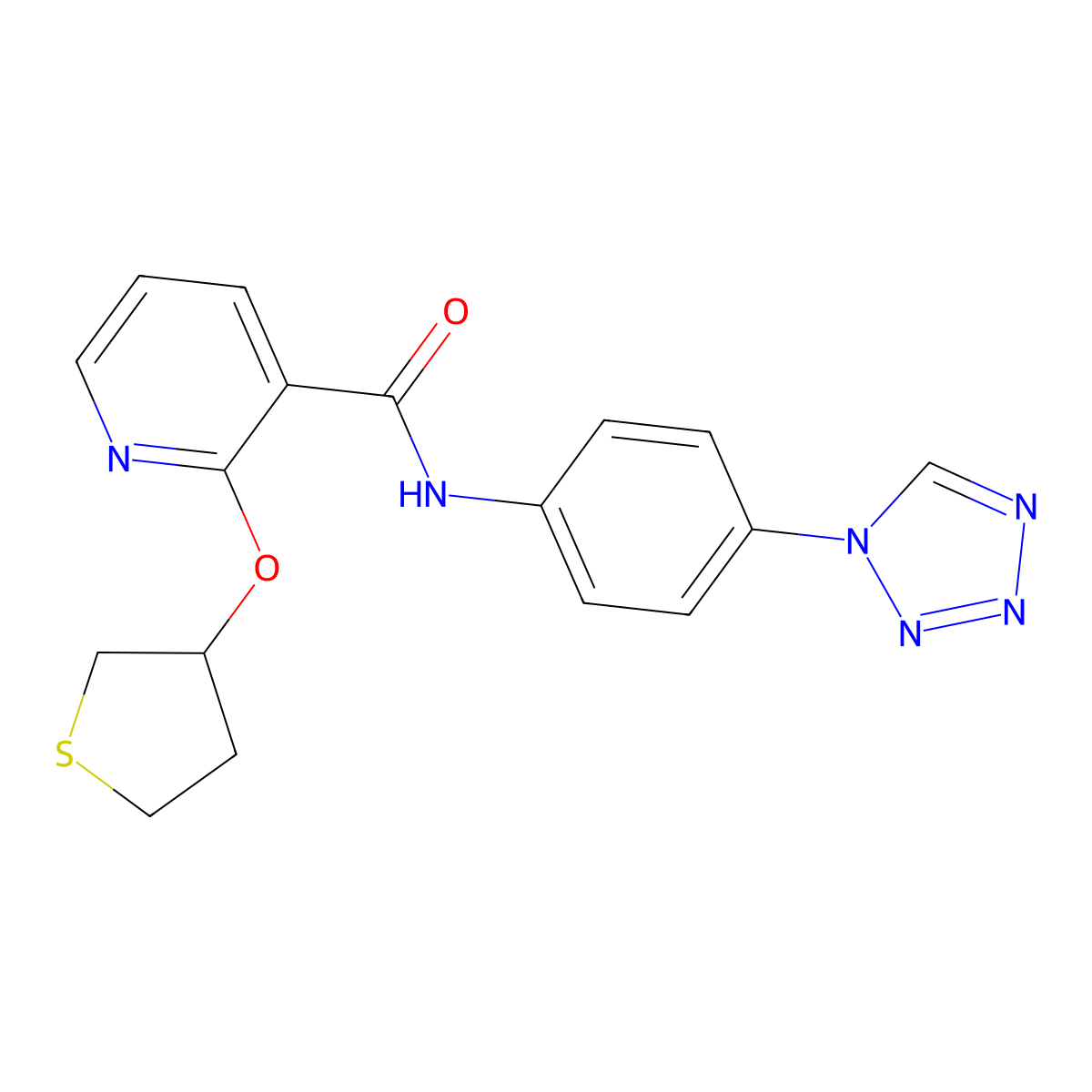N-(4-(1H-tetrazol-1-yl)phenyl)-2-((tetrahydrothiophen-3-yl)oxy)nicotinamide molecular structure, CAS 2034498-90-1