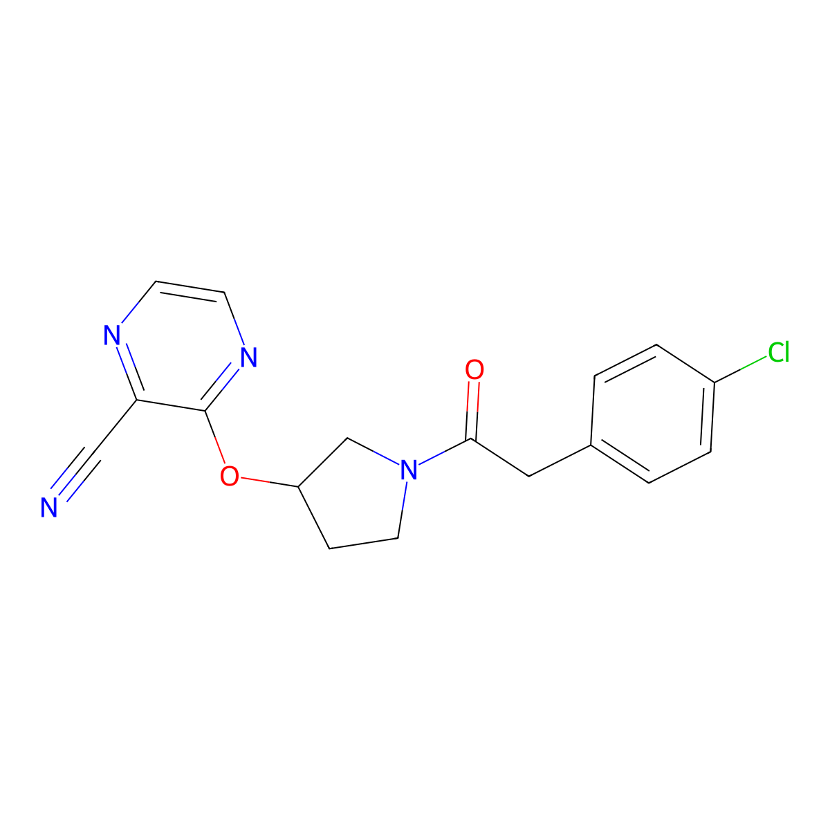 3-((1-(2-(4-Chlorophenyl)acetyl)pyrrolidin-3-yl)oxy)pyrazine-2-carbonitrile molecular structure, CAS 2034498-92-3