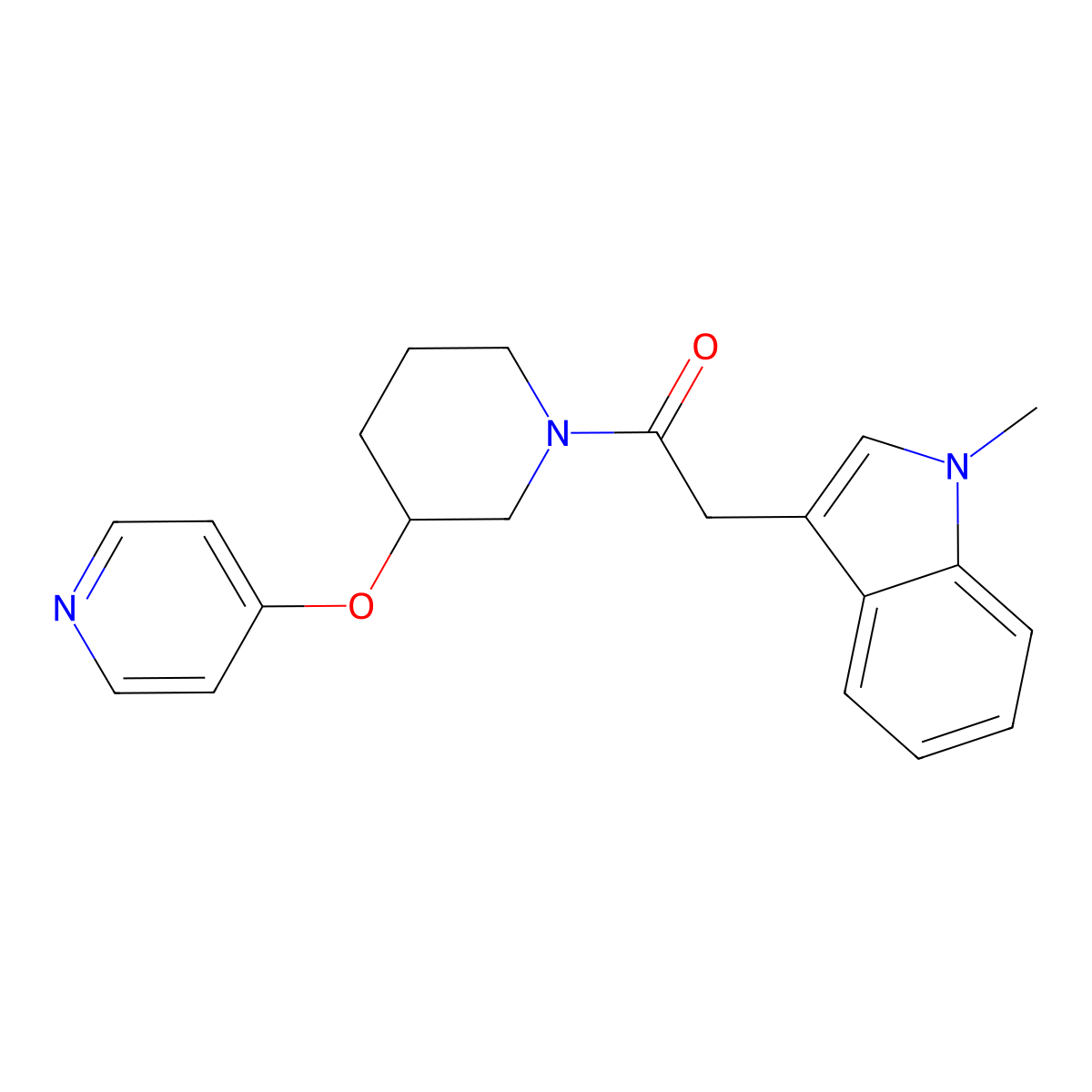 2-(1-methyl-1H-indol-3-yl)-1-(3-(pyridin-4-yloxy)piperidin-1-yl)ethanone molecular structure, CAS 2034498-94-5
