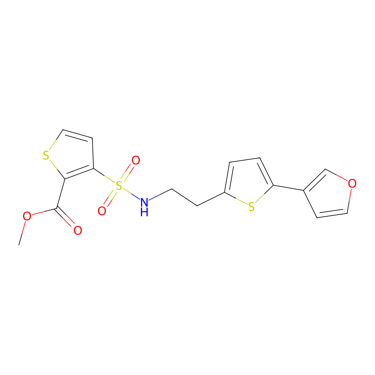 methyl 3-(N-(2-(5-(furan-3-yl)thiophen-2-yl)ethyl)sulfamoyl)thiophene-2-carboxylate molecular structure, CAS 2034498-95-6