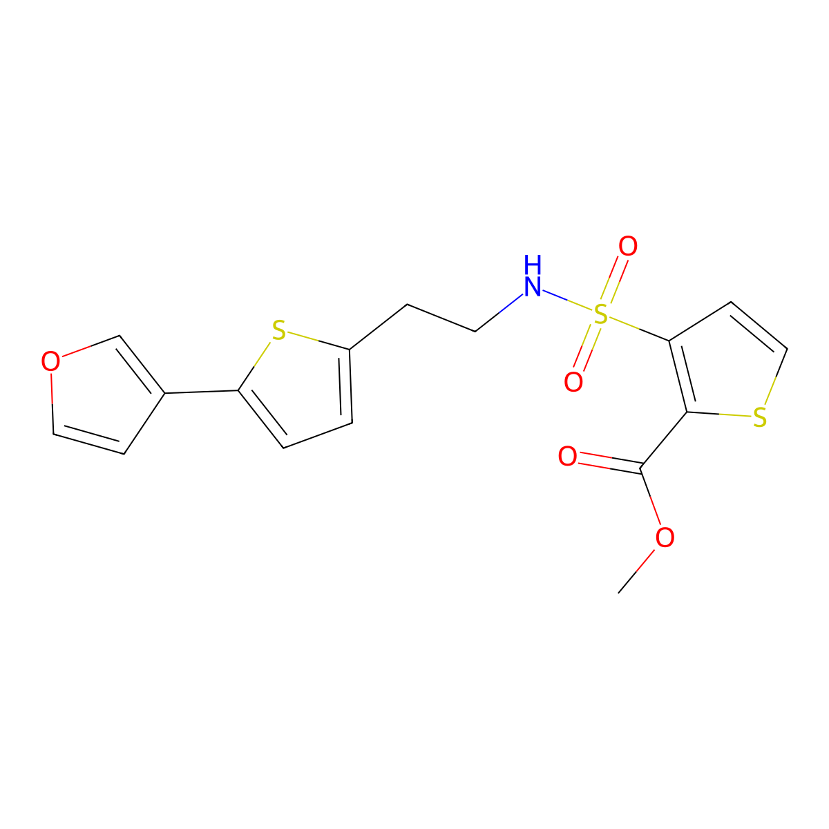 methyl 3-(N-(2-(5-(furan-3-yl)thiophen-2-yl)ethyl)sulfamoyl)thiophene-2-carboxylate molecular structure, CAS 2034498-95-6