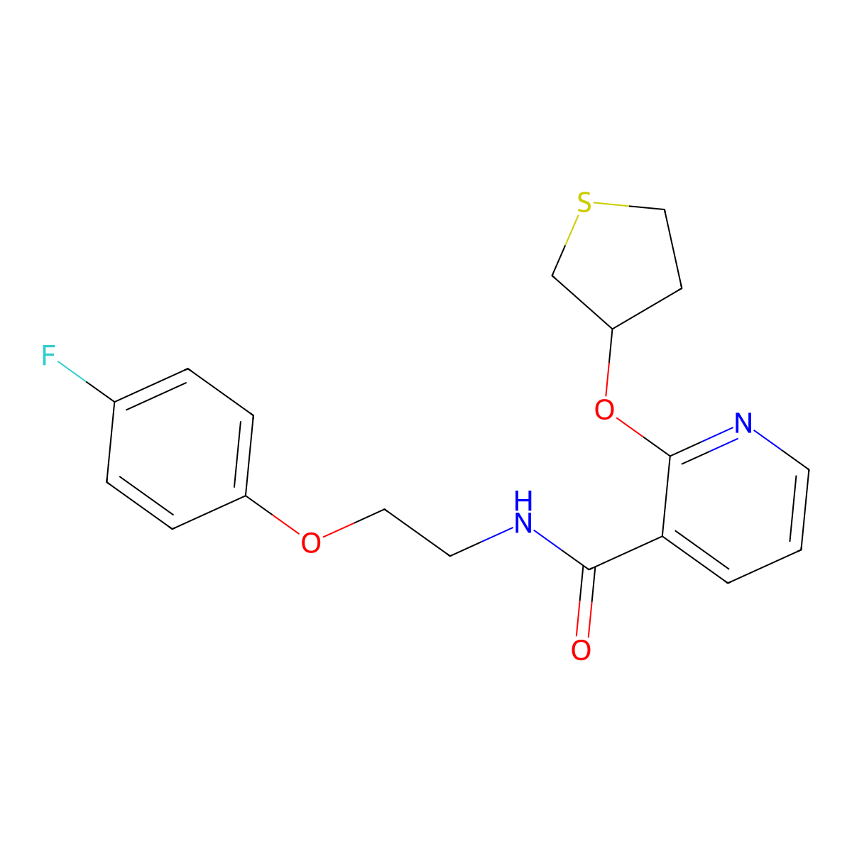 N-(2-(4-fluorophenoxy)ethyl)-2-((tetrahydrothiophen-3-yl)oxy)nicotinamide molecular structure, CAS 2034498-96-7