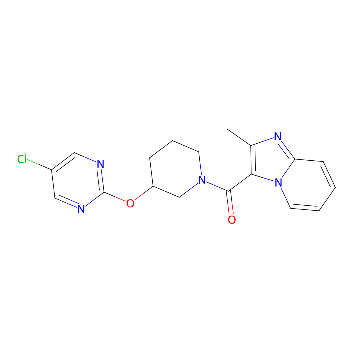 (3-((5-Chloropyrimidin-2-yl)oxy)piperidin-1-yl)(2-methylimidazo[1,2-a]pyridin-3-yl)methanone molecular structure, CAS 2034499-00-6
