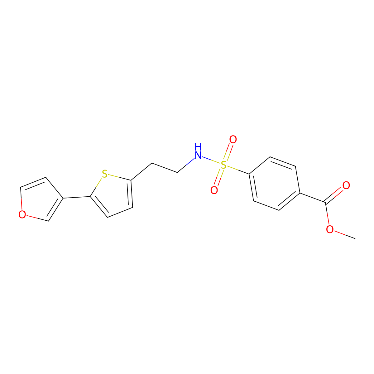 methyl 4-(N-(2-(5-(furan-3-yl)thiophen-2-yl)ethyl)sulfamoyl)benzoate molecular structure, CAS 2034499-03-9