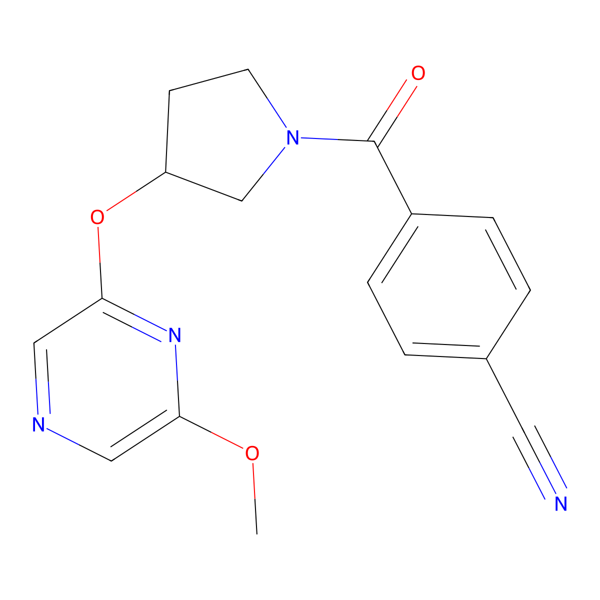 4-{3-[(6-Methoxypyrazin-2-yl)oxy]pyrrolidine-1-carbonyl}benzonitrile molecular structure, CAS 2034499-05-1