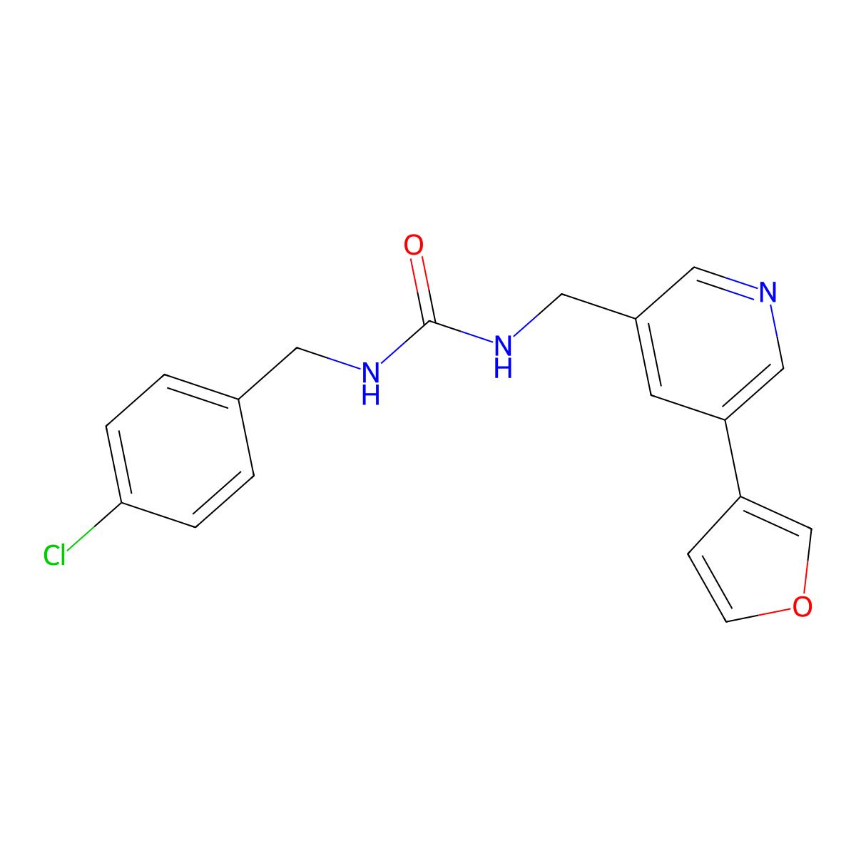 1-(4-Chlorobenzyl)-3-((5-(furan-3-yl)pyridin-3-yl)methyl)urea molecular structure, CAS 2034499-06-2